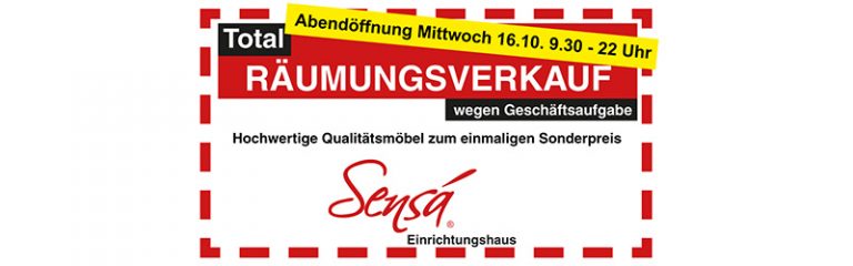 Read more about the article Abendöffnung im Räumungsverkauf bei Sensá in Münster